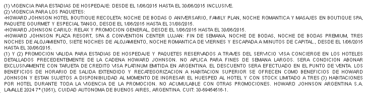 Visa Howard Johnson Condiciones