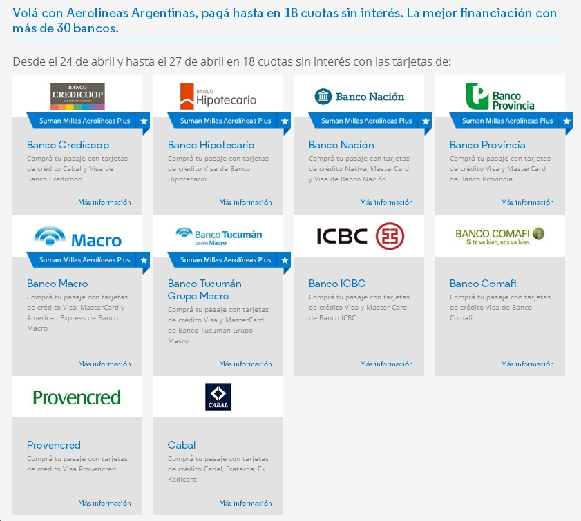 Aerolineas 18 cuotas